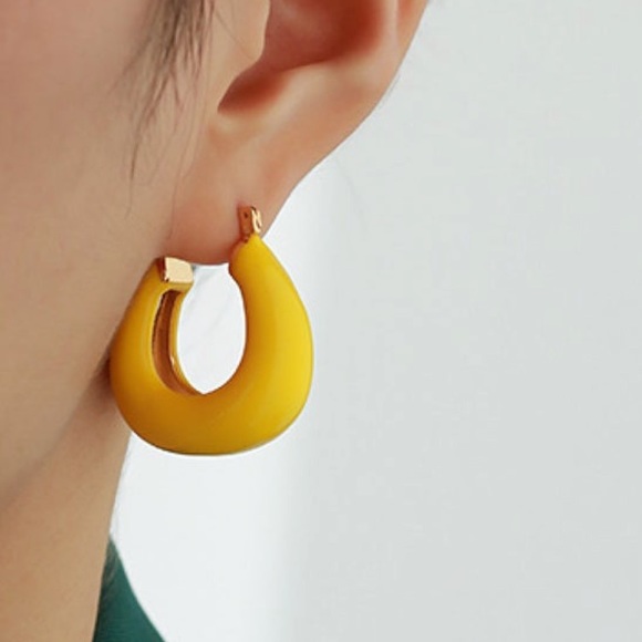 Gold Plated Yellow Chunky Hoop Earrings - Picture 3 of 5
